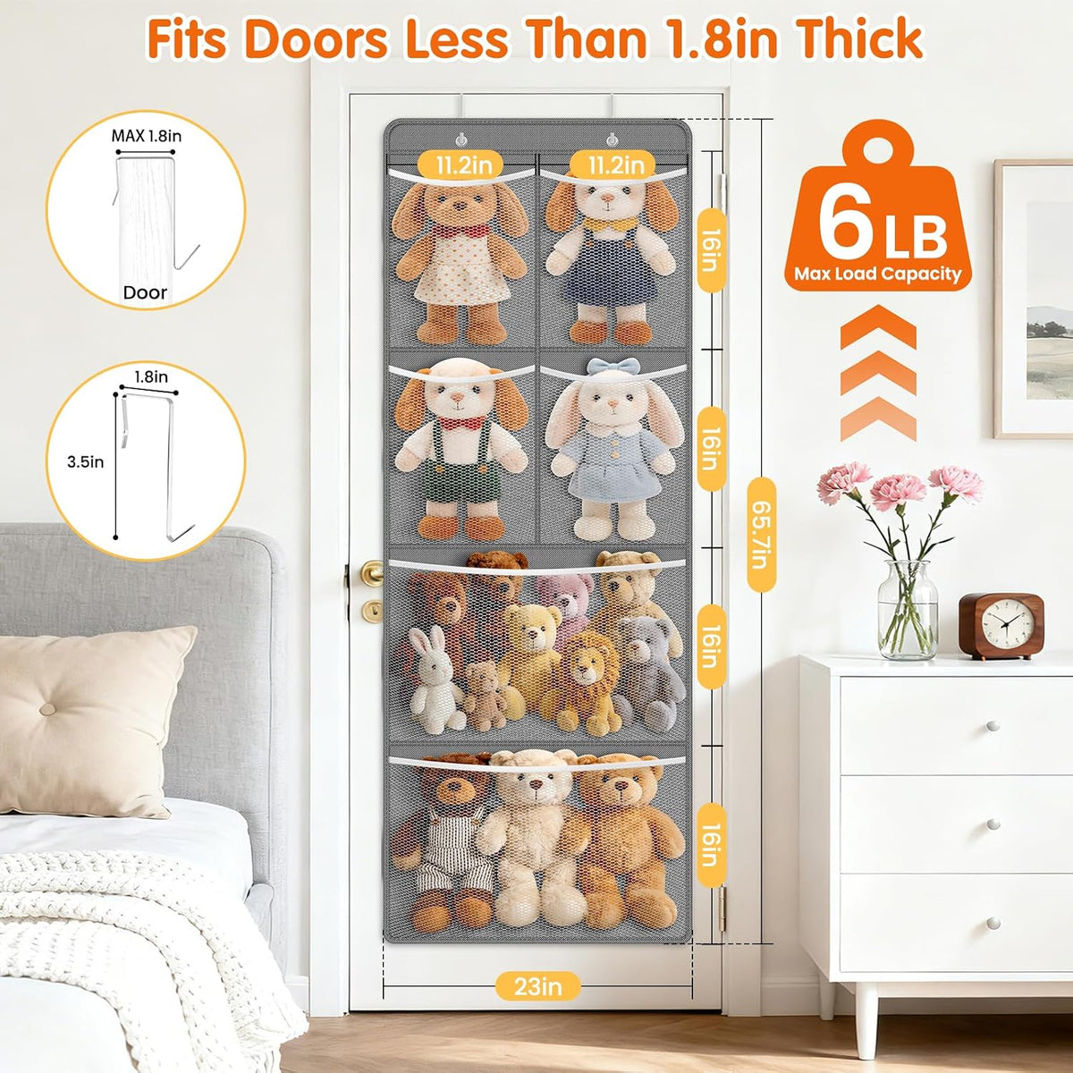 Stuffed Animal Storage, Large Over the Door Organizer, White
