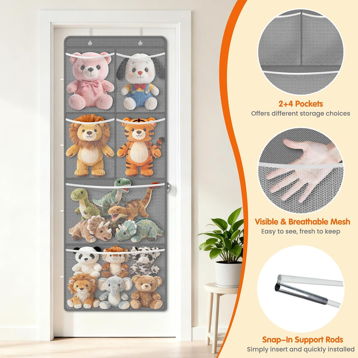 Stuffed Animal Storage, Large Over the Door Organizer, White