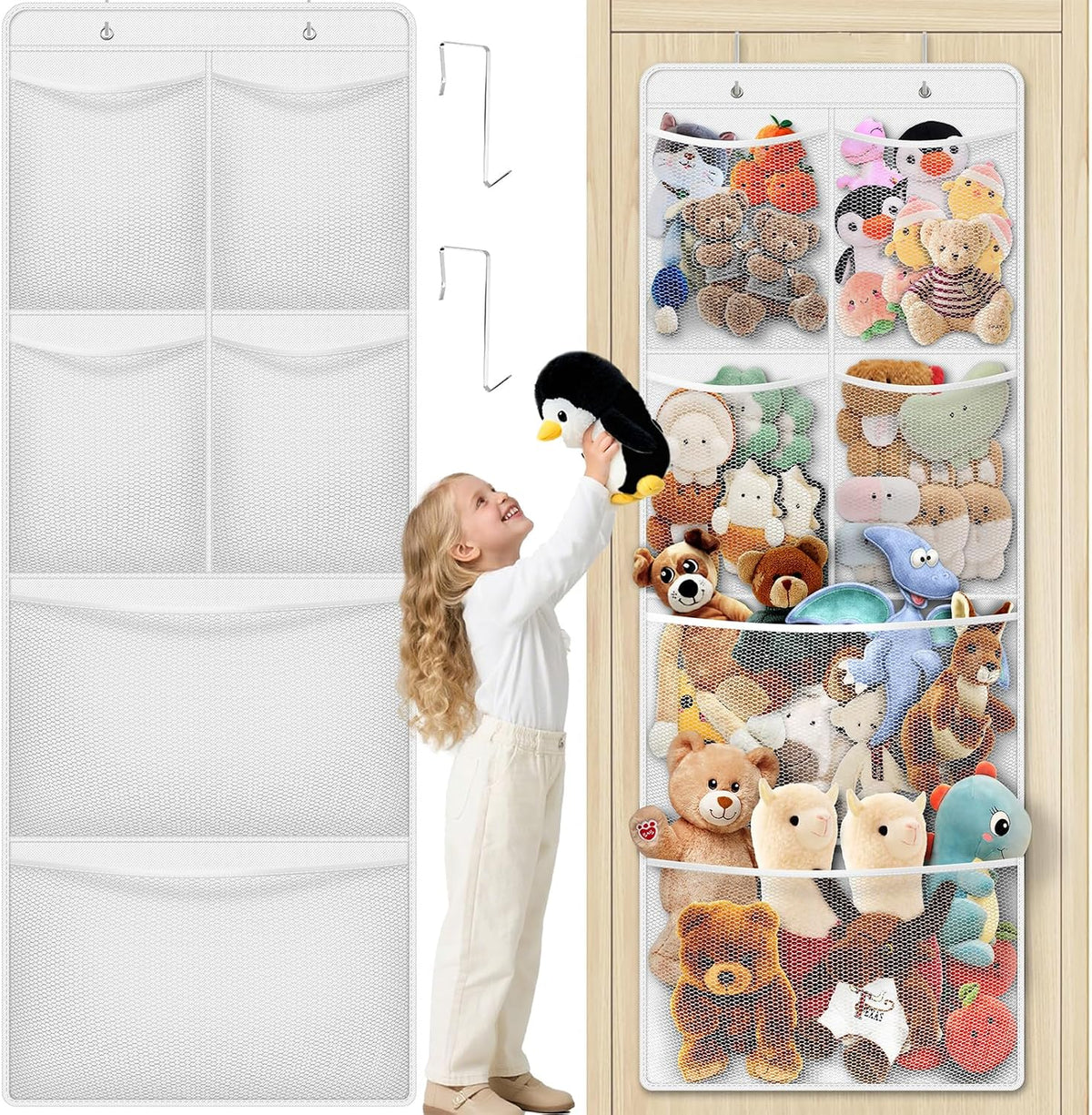 Stuffed Animal Storage, Large Over the Door Organizer, White