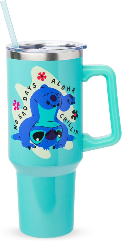 Lilo and Stitch Wink Face, Stainless Steel Tumbler, 40oz | Make Some Waves, Rhinestone, Disney, Double Walled, Includes Handle and Straw, Fits in Cup Holder, 1.18 Liters - Colors B