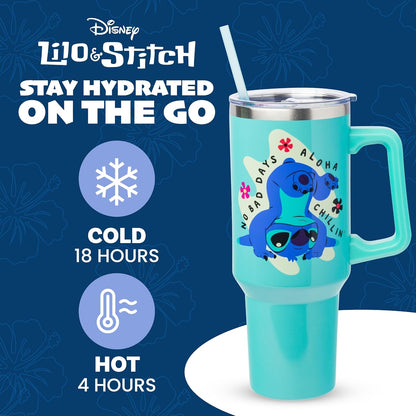Lilo and Stitch Wink Face, Stainless Steel Tumbler, 40oz | Make Some Waves, Rhinestone, Disney, Double Walled, Includes Handle and Straw, Fits in Cup Holder, 1.18 Liters - Colors B