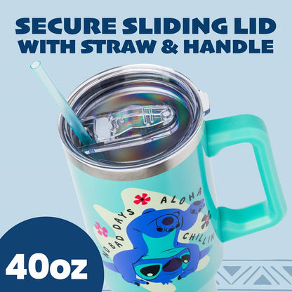 Lilo and Stitch Wink Face, Stainless Steel Tumbler, 40oz | Make Some Waves, Rhinestone, Disney, Double Walled, Includes Handle and Straw, Fits in Cup Holder, 1.18 Liters - Colors B