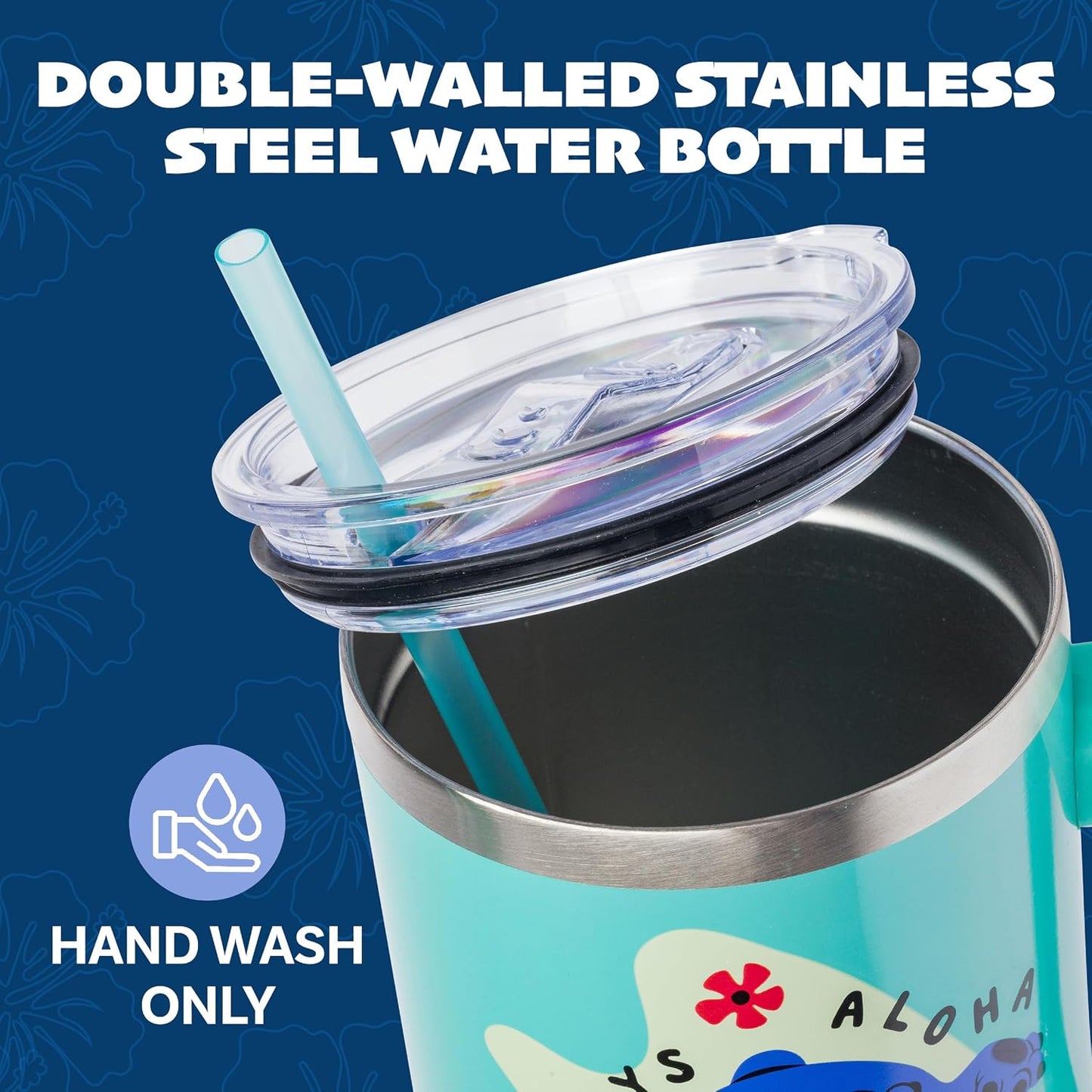 Lilo and Stitch Wink Face, Stainless Steel Tumbler, 40oz | Make Some Waves, Rhinestone, Disney, Double Walled, Includes Handle and Straw, Fits in Cup Holder, 1.18 Liters - Colors B