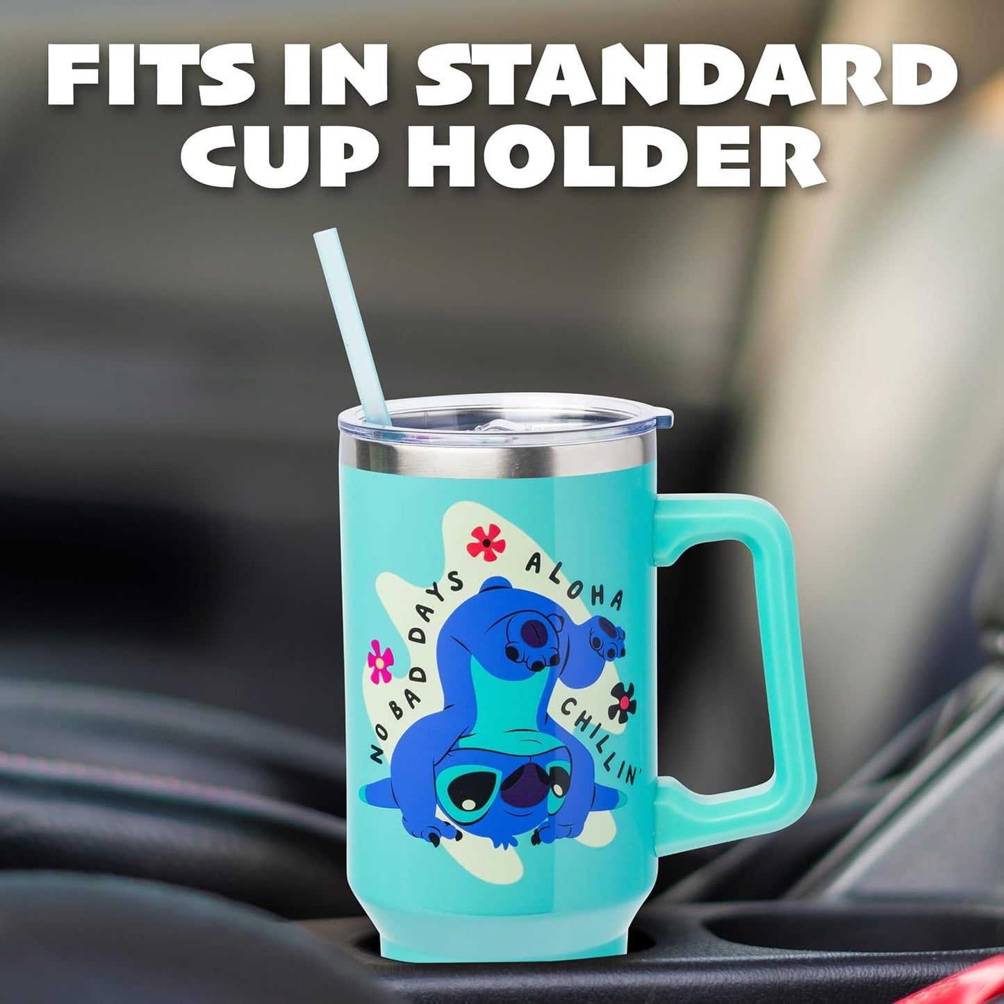 Lilo and Stitch Wink Face, Stainless Steel Tumbler, 40oz | Make Some Waves, Rhinestone, Disney, Double Walled, Includes Handle and Straw, Fits in Cup Holder, 1.18 Liters - Colors B