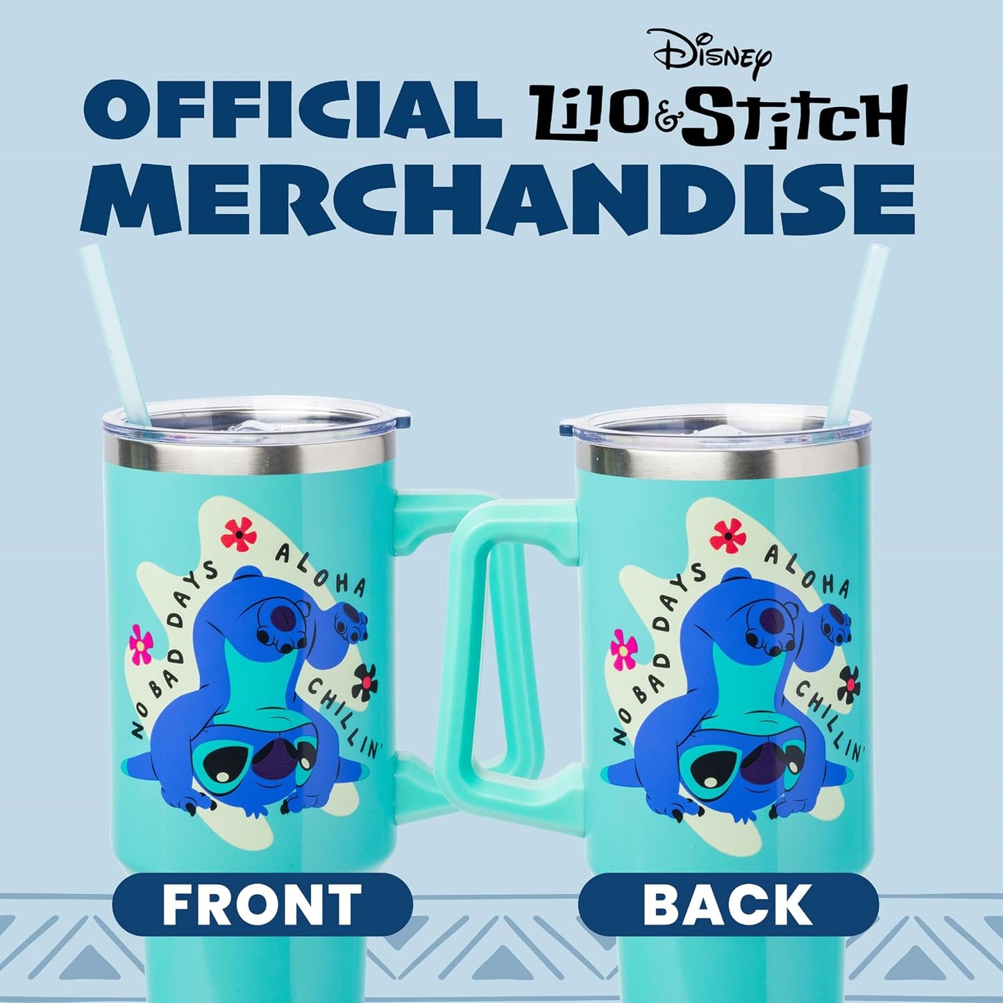 Lilo and Stitch Wink Face, Stainless Steel Tumbler, 40oz | Make Some Waves, Rhinestone, Disney, Double Walled, Includes Handle and Straw, Fits in Cup Holder, 1.18 Liters - Colors B