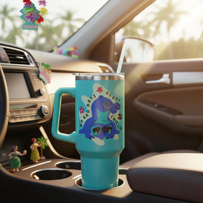 Lilo and Stitch Wink Face, Stainless Steel Tumbler, 40oz | Make Some Waves, Rhinestone, Disney, Double Walled, Includes Handle and Straw, Fits in Cup Holder, 1.18 Liters - Colors B