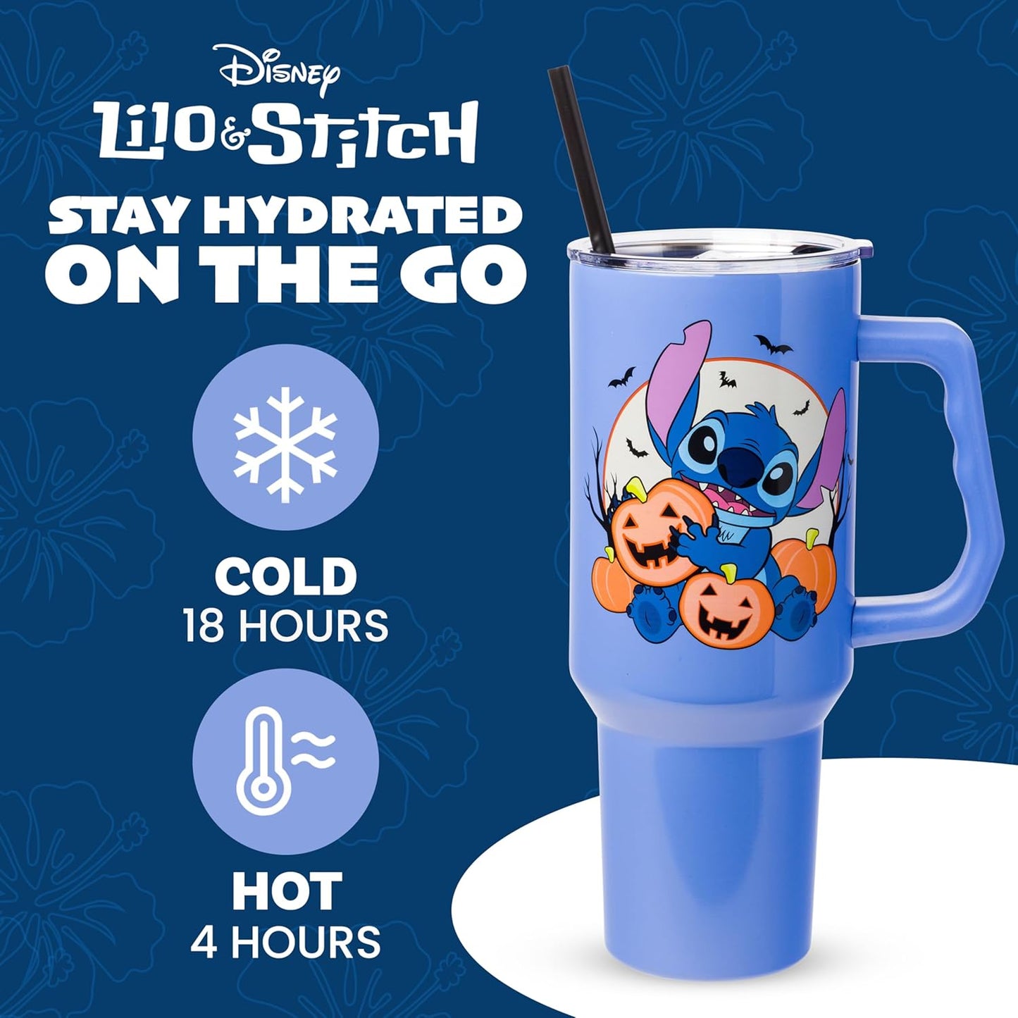 Lilo and Stitch Wink Face, Stainless Steel Tumbler, 40oz | Make Some Waves, Rhinestone, Disney, Double Walled, Includes Handle and Straw, Fits in Cup Holder, 1.18 Liters - Colors B