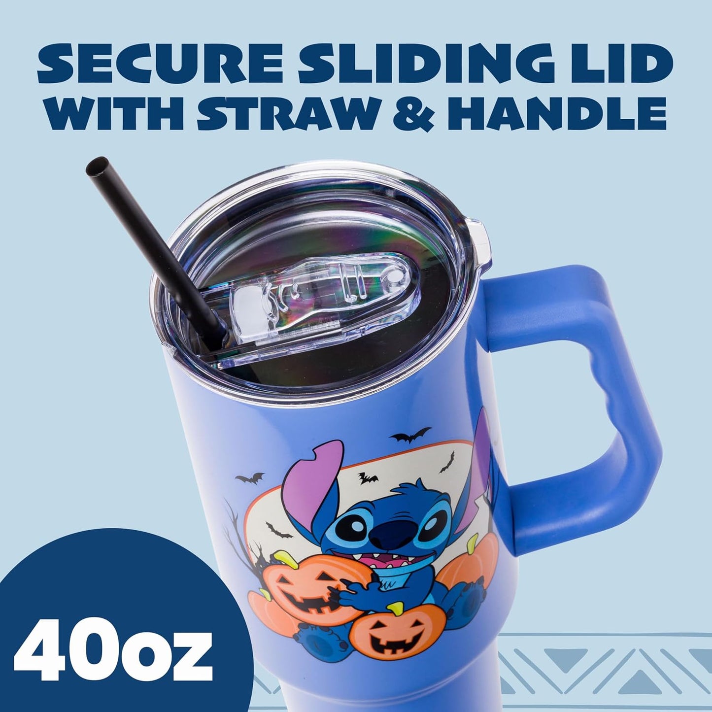 Lilo and Stitch Wink Face, Stainless Steel Tumbler, 40oz | Make Some Waves, Rhinestone, Disney, Double Walled, Includes Handle and Straw, Fits in Cup Holder, 1.18 Liters - Colors B