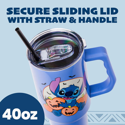 Lilo and Stitch Wink Face, Stainless Steel Tumbler, 40oz | Make Some Waves, Rhinestone, Disney, Double Walled, Includes Handle and Straw, Fits in Cup Holder, 1.18 Liters - Colors B