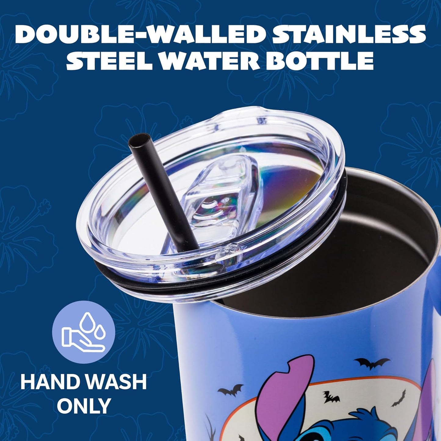 Lilo and Stitch Wink Face, Stainless Steel Tumbler, 40oz | Make Some Waves, Rhinestone, Disney, Double Walled, Includes Handle and Straw, Fits in Cup Holder, 1.18 Liters - Colors B