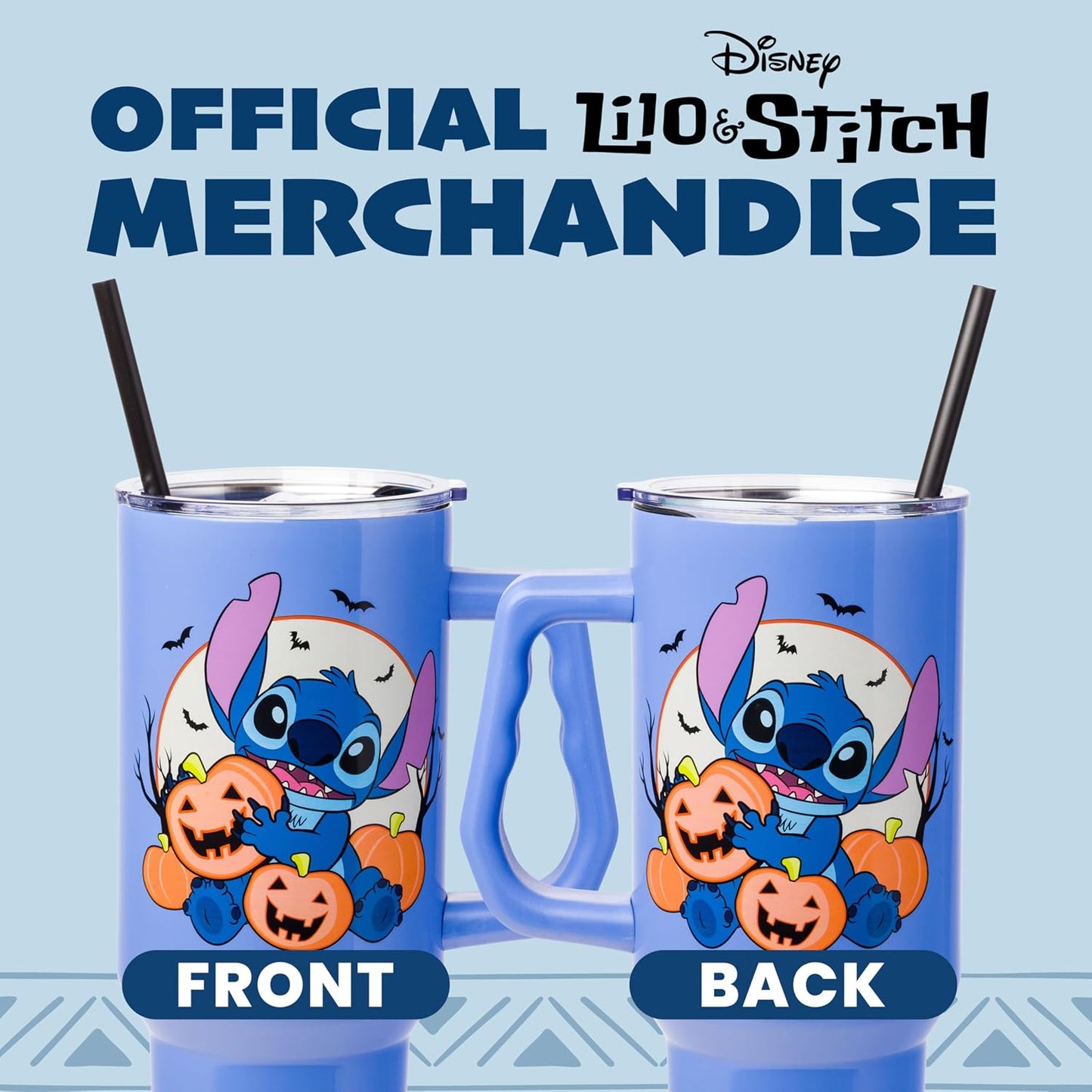 Lilo and Stitch Wink Face, Stainless Steel Tumbler, 40oz | Make Some Waves, Rhinestone, Disney, Double Walled, Includes Handle and Straw, Fits in Cup Holder, 1.18 Liters - Colors B