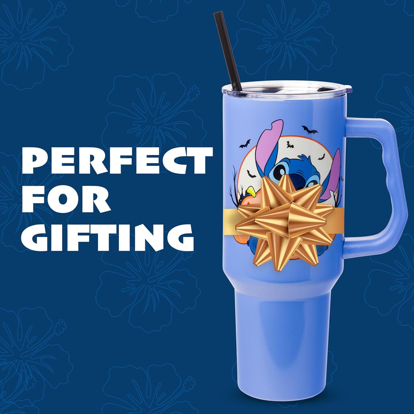 Lilo and Stitch Wink Face, Stainless Steel Tumbler, 40oz | Make Some Waves, Rhinestone, Disney, Double Walled, Includes Handle and Straw, Fits in Cup Holder, 1.18 Liters - Colors B