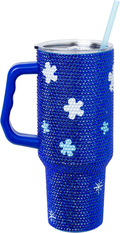 Lilo and Stitch Wink Face, Stainless Steel Tumbler, 40oz | Make Some Waves, Rhinestone, Disney, Double Walled, Includes Handle and Straw, Fits in Cup Holder, 1.18 Liters - Colors B