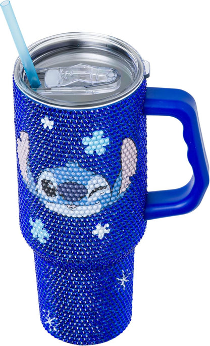 Lilo and Stitch Wink Face, Stainless Steel Tumbler, 40oz | Make Some Waves, Rhinestone, Disney, Double Walled, Includes Handle and Straw, Fits in Cup Holder, 1.18 Liters - Colors B