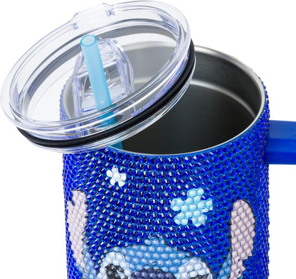 Lilo and Stitch Wink Face, Stainless Steel Tumbler, 40oz | Make Some Waves, Rhinestone, Disney, Double Walled, Includes Handle and Straw, Fits in Cup Holder, 1.18 Liters - Colors B