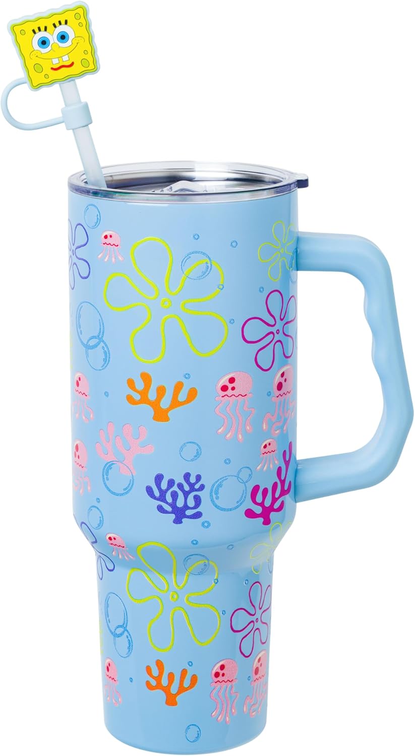 Lilo and Stitch Wink Face, Stainless Steel Tumbler, 40oz | Make Some Waves, Rhinestone, Disney, Double Walled, Includes Handle and Straw, Fits in Cup Holder, 1.18 Liters - Colors B