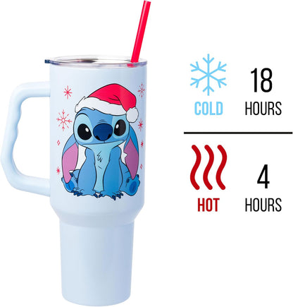 Lilo and Stitch Wink Face, Stainless Steel Tumbler, 40oz | Make Some Waves, Rhinestone, Disney, Double Walled, Includes Handle and Straw, Fits in Cup Holder, 1.18 Liters - Colors B