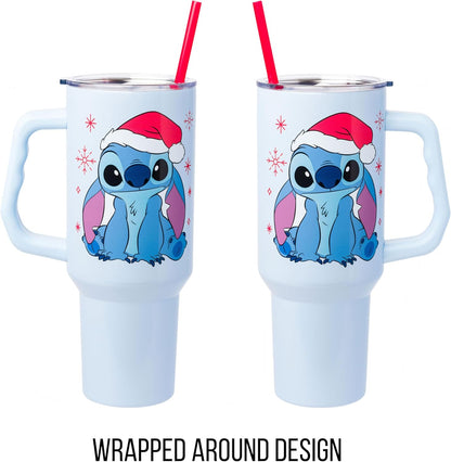 Lilo and Stitch Wink Face, Stainless Steel Tumbler, 40oz | Make Some Waves, Rhinestone, Disney, Double Walled, Includes Handle and Straw, Fits in Cup Holder, 1.18 Liters - Colors B