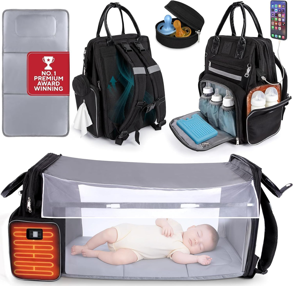 Premium Baby Diaper Bag with Changing Station, Diaper Bag Backpack w/ Pad