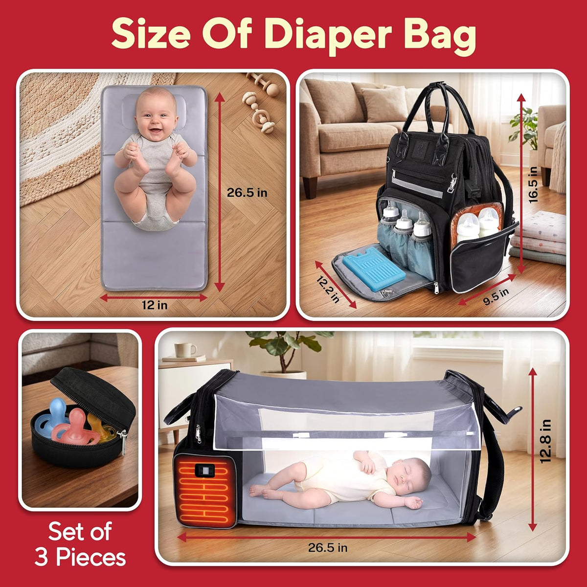Premium Baby Diaper Bag with Changing Station, Diaper Bag Backpack w/ Pad