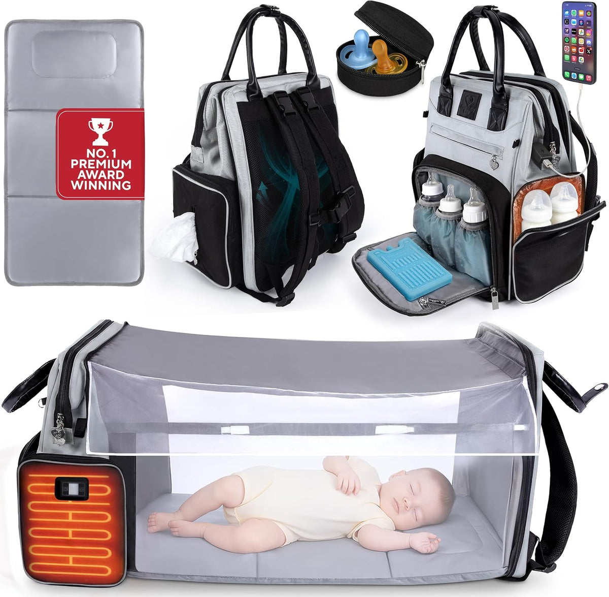 Premium Baby Diaper Bag with Changing Station, Diaper Bag Backpack w/ Pad