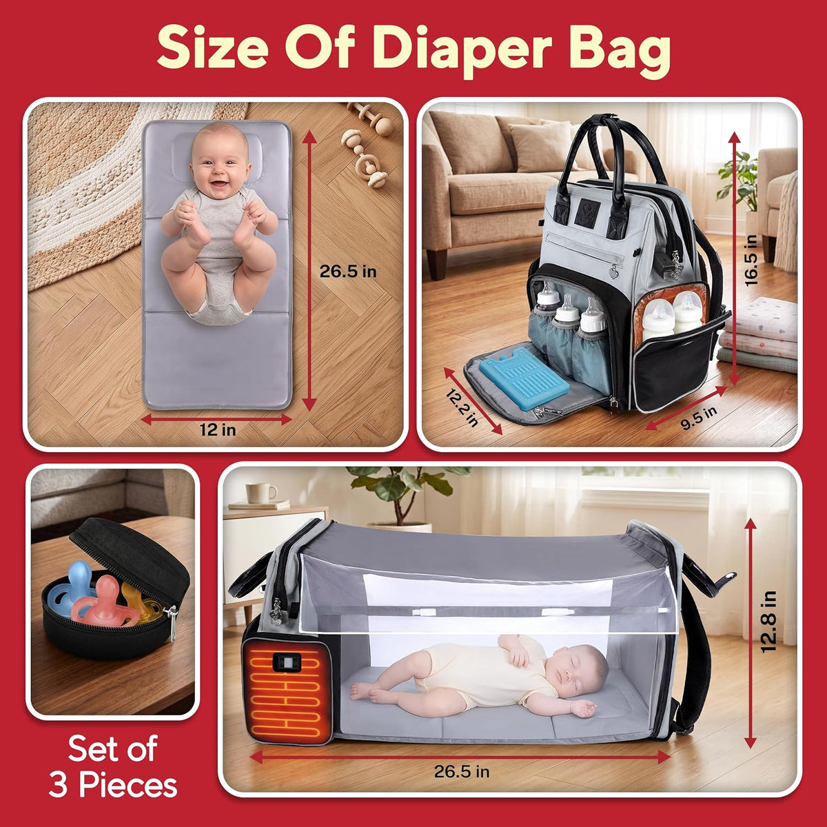 Premium Baby Diaper Bag with Changing Station, Diaper Bag Backpack w/ Pad