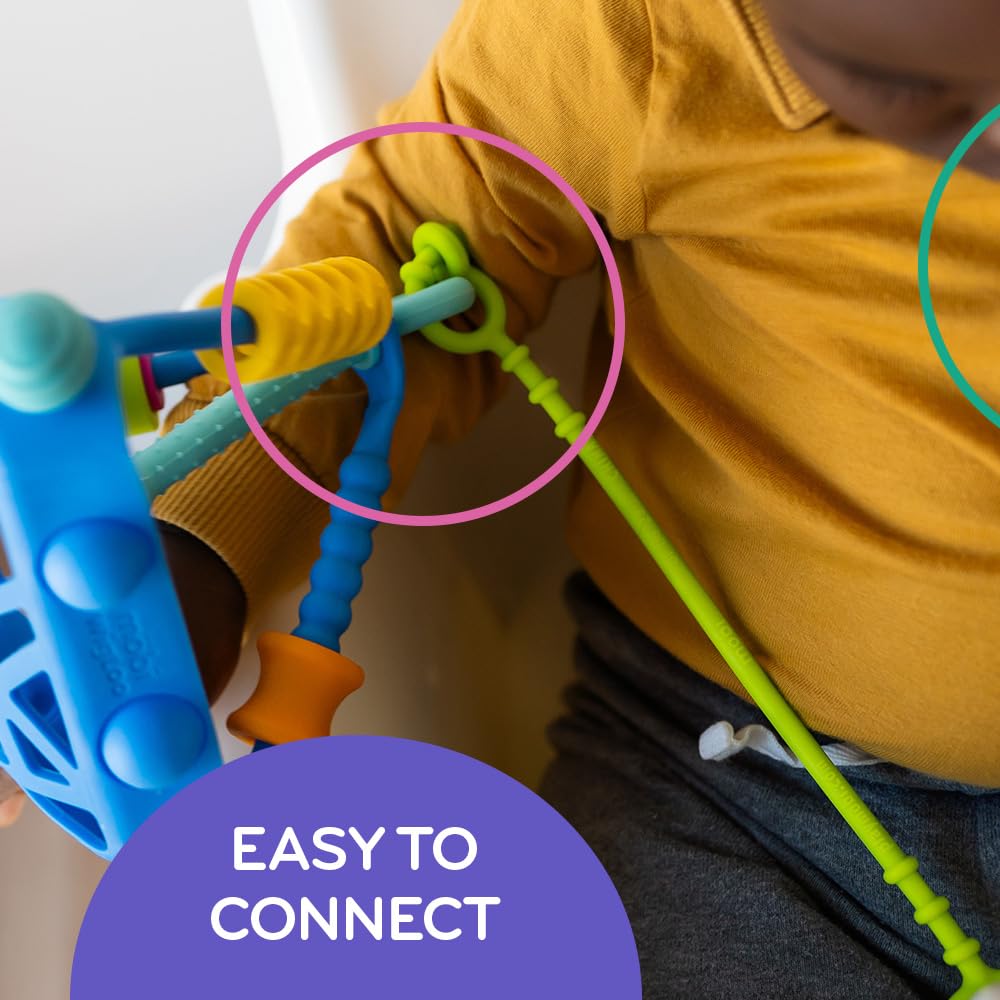 Mobi Liinklz Silicone Security Straps for Car Seats and High Chairs - Flexible, Soft Universal Toy Holder, Easy-Clean Utility Straps, Cool Colors (3 Pack)