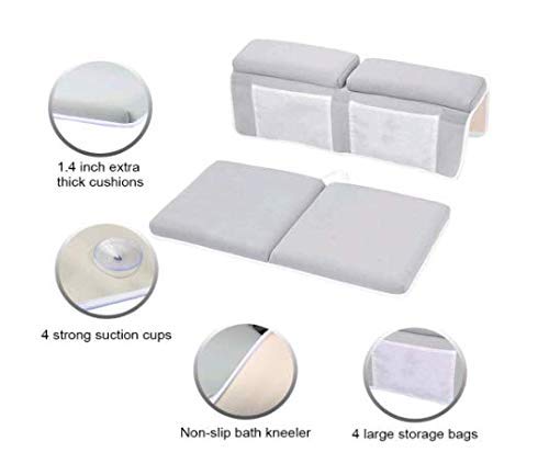 Mybabyly Bath Kneeling Pad and Elbow Rest – Bath Kneeler with Elbow Support - Ultra-Soft and Comfortable Memory Foam – 4 Functional Mesh Pockets – Non-Slip Design