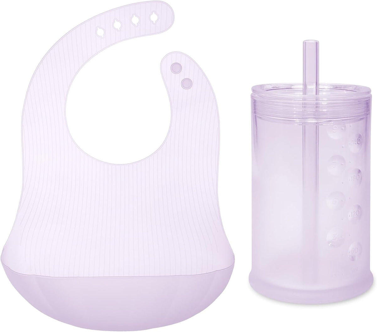 Silicone Training Cup with Straw Lid Bundle 9oz Lilac Fold N Go Silicone Baby Bib w Travel Case (Lilac)