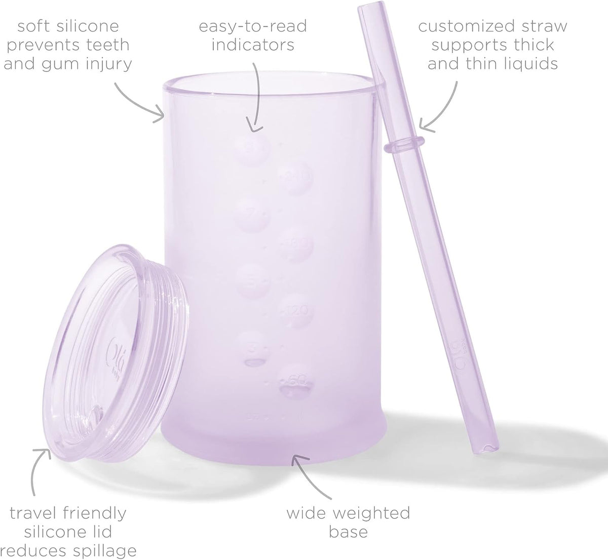 Silicone Training Cup with Straw Lid Bundle 9oz Lilac Fold N Go Silicone Baby Bib w Travel Case (Lilac)