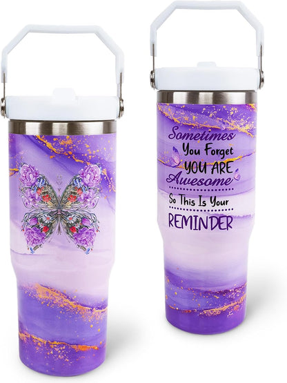 Butterfly 30 OZ Tumbler with Handle Flip Straw Lid Leak Proof | 30oz Butterfly Travel Coffee Mug Christmas Mothers Day Birthday Gifts for Women Lovers 30 Ounce Cup