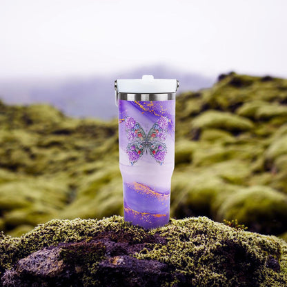 Butterfly 30 OZ Tumbler with Handle Flip Straw Lid Leak Proof | 30oz Butterfly Travel Coffee Mug Christmas Mothers Day Birthday Gifts for Women Lovers 30 Ounce Cup