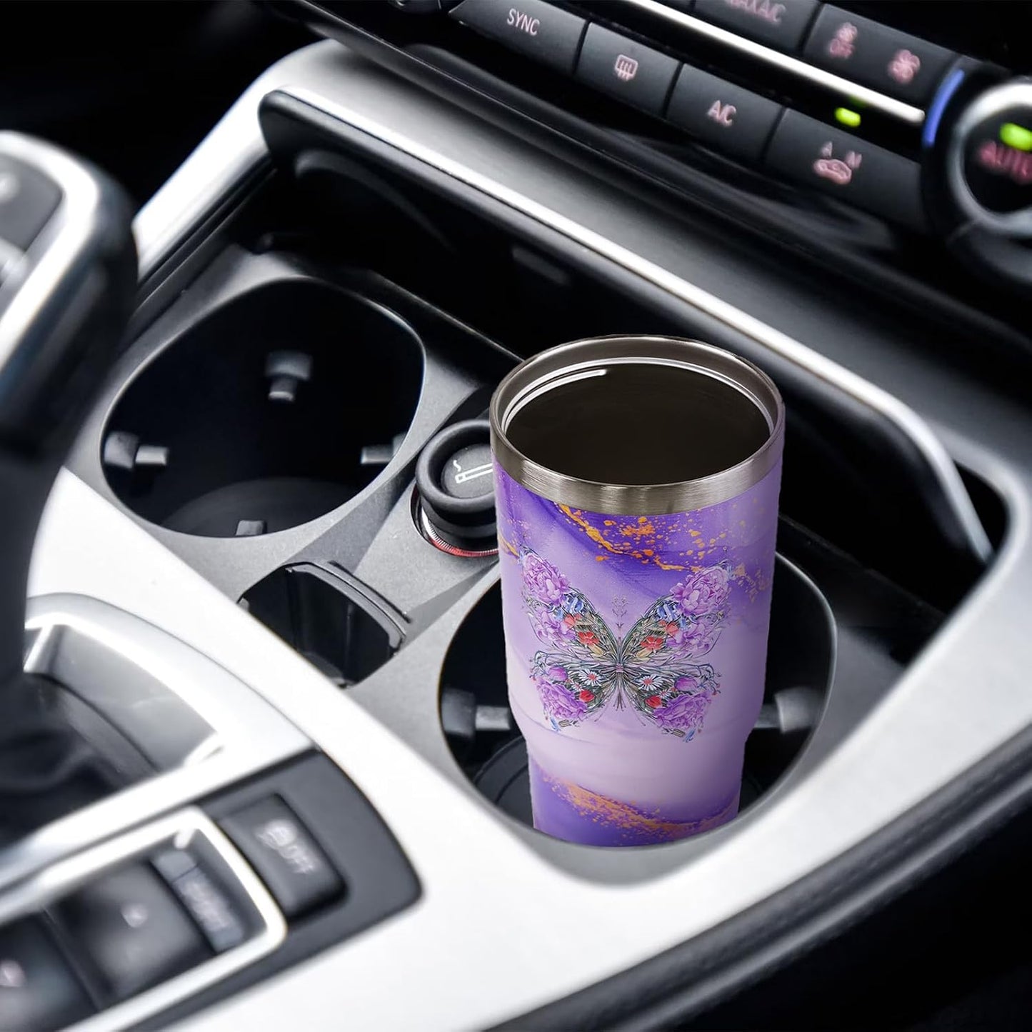 Butterfly 30 OZ Tumbler with Handle Flip Straw Lid Leak Proof | 30oz Butterfly Travel Coffee Mug Christmas Mothers Day Birthday Gifts for Women Lovers 30 Ounce Cup