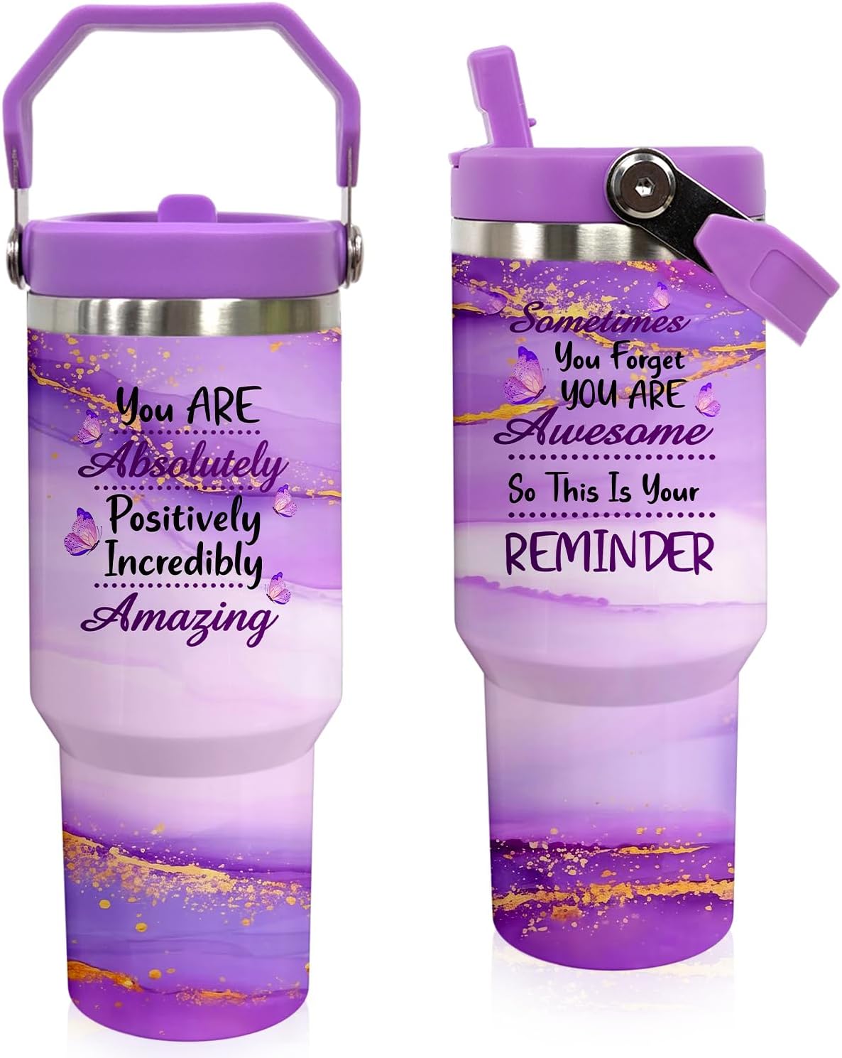 Butterfly 30 OZ Tumbler with Handle Flip Straw Lid Leak Proof | 30oz Butterfly Travel Coffee Mug Christmas Mothers Day Birthday Gifts for Women Lovers 30 Ounce Cup
