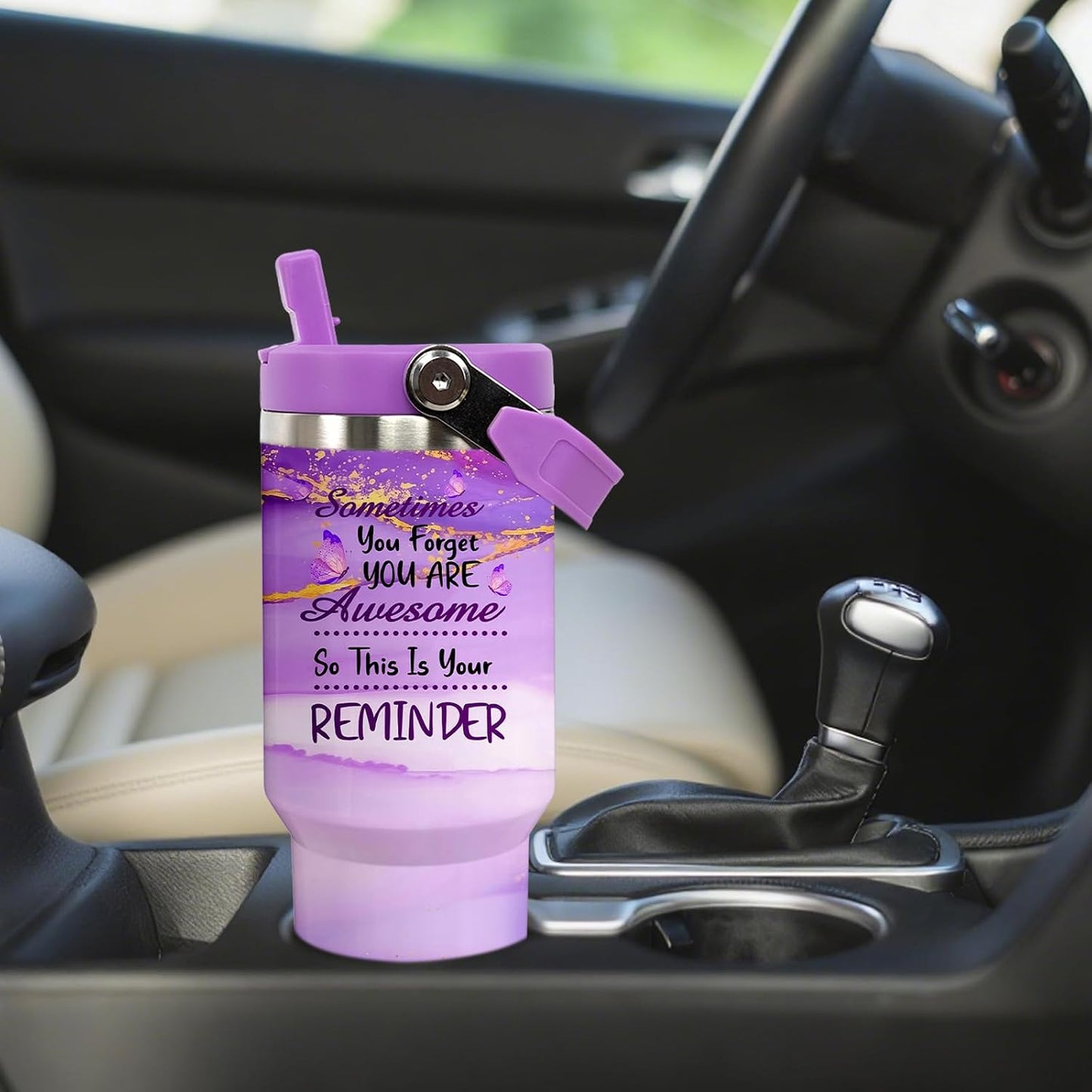 Butterfly 30 OZ Tumbler with Handle Flip Straw Lid Leak Proof | 30oz Butterfly Travel Coffee Mug Christmas Mothers Day Birthday Gifts for Women Lovers 30 Ounce Cup