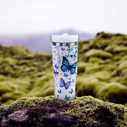 Butterfly 30 OZ Tumbler with Handle Flip Straw Lid Leak Proof | 30oz Butterfly Travel Coffee Mug Christmas Mothers Day Birthday Gifts for Women Lovers 30 Ounce Cup