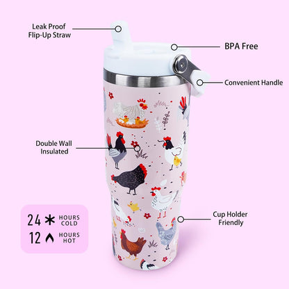 Butterfly 30 OZ Tumbler with Handle Flip Straw Lid Leak Proof | 30oz Butterfly Travel Coffee Mug Christmas Mothers Day Birthday Gifts for Women Lovers 30 Ounce Cup