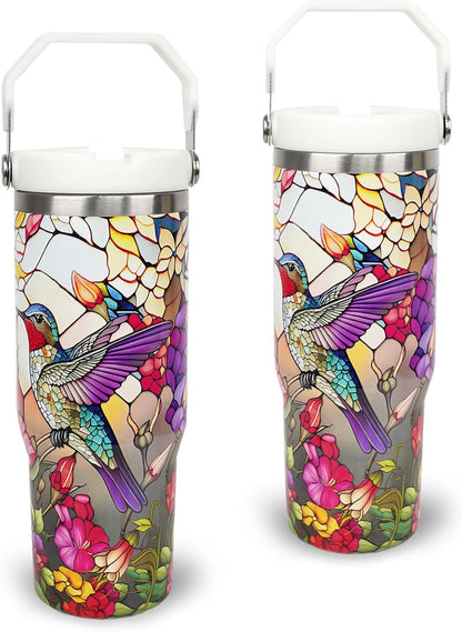 Butterfly 30 OZ Tumbler with Handle Flip Straw Lid Leak Proof | 30oz Butterfly Travel Coffee Mug Christmas Mothers Day Birthday Gifts for Women Lovers 30 Ounce Cup