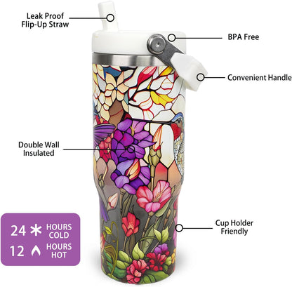 Butterfly 30 OZ Tumbler with Handle Flip Straw Lid Leak Proof | 30oz Butterfly Travel Coffee Mug Christmas Mothers Day Birthday Gifts for Women Lovers 30 Ounce Cup