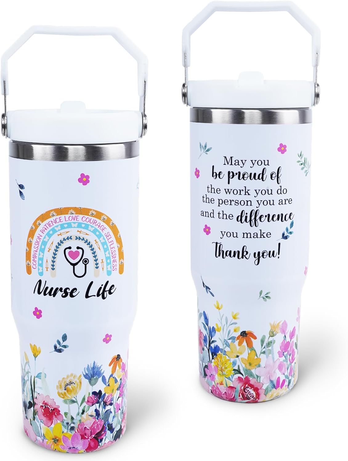 Butterfly 30 OZ Tumbler with Handle Flip Straw Lid Leak Proof | 30oz Butterfly Travel Coffee Mug Christmas Mothers Day Birthday Gifts for Women Lovers 30 Ounce Cup