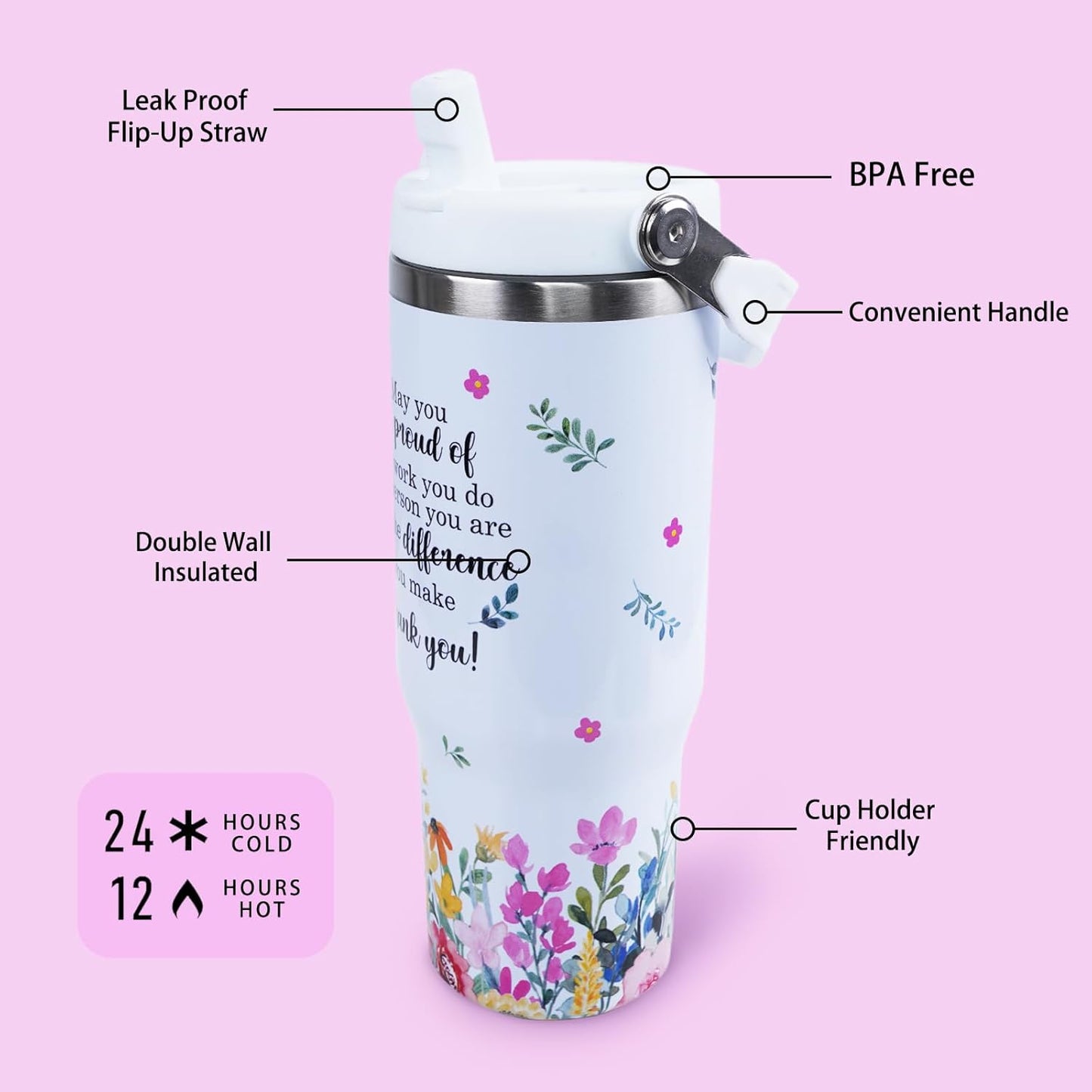 Butterfly 30 OZ Tumbler with Handle Flip Straw Lid Leak Proof | 30oz Butterfly Travel Coffee Mug Christmas Mothers Day Birthday Gifts for Women Lovers 30 Ounce Cup
