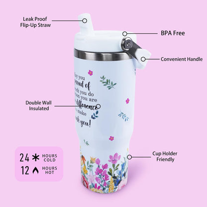 Butterfly 30 OZ Tumbler with Handle Flip Straw Lid Leak Proof | 30oz Butterfly Travel Coffee Mug Christmas Mothers Day Birthday Gifts for Women Lovers 30 Ounce Cup