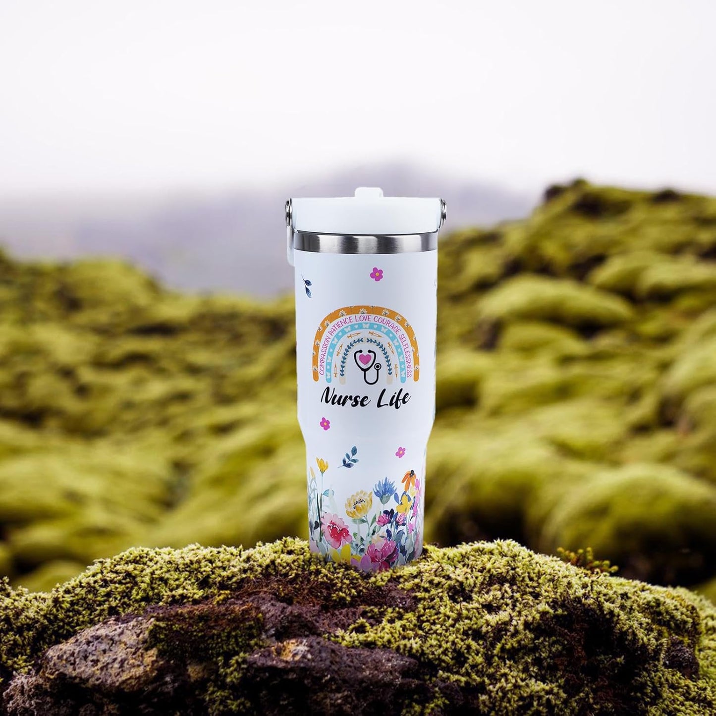 Butterfly 30 OZ Tumbler with Handle Flip Straw Lid Leak Proof | 30oz Butterfly Travel Coffee Mug Christmas Mothers Day Birthday Gifts for Women Lovers 30 Ounce Cup