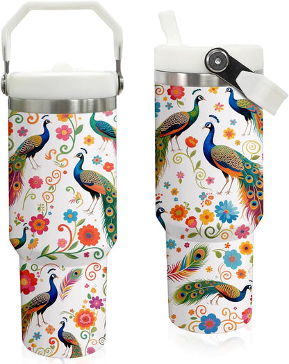 Butterfly 30 OZ Tumbler with Handle Flip Straw Lid Leak Proof | 30oz Butterfly Travel Coffee Mug Christmas Mothers Day Birthday Gifts for Women Lovers 30 Ounce Cup