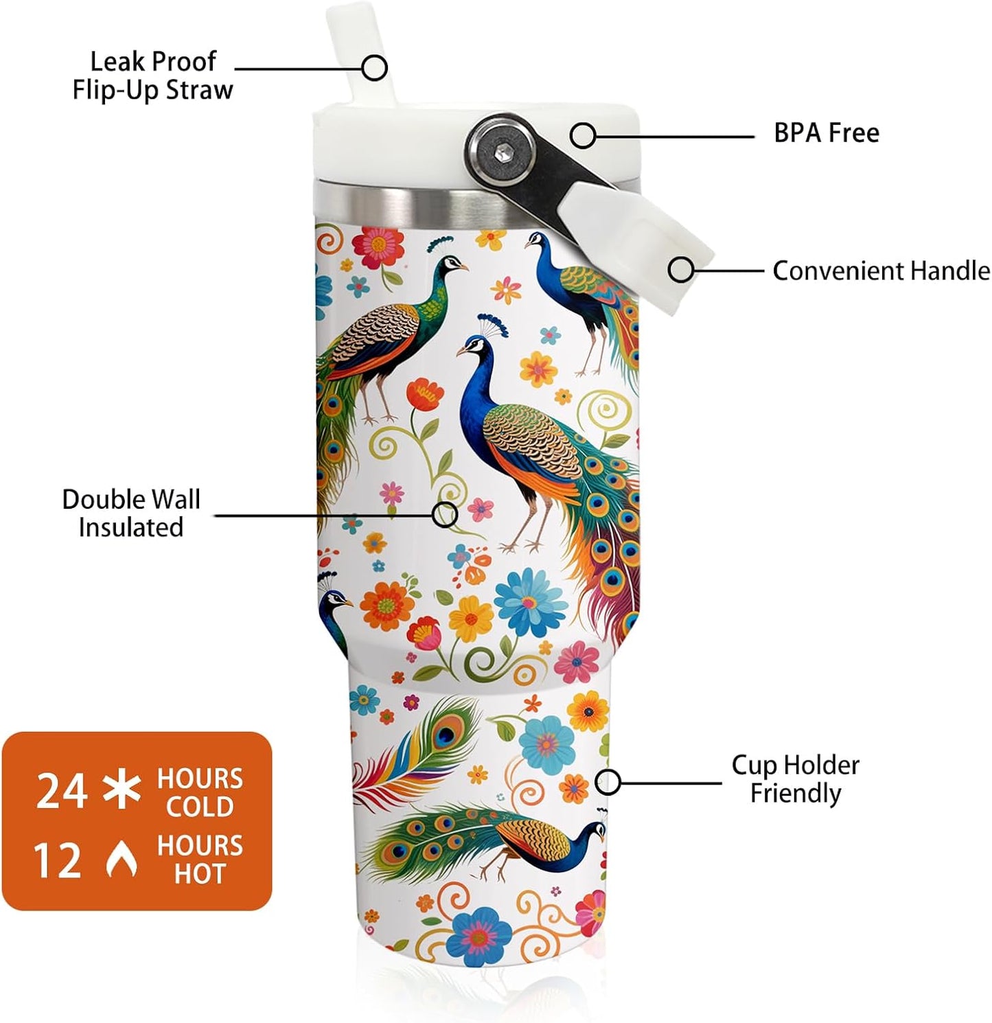 Butterfly 30 OZ Tumbler with Handle Flip Straw Lid Leak Proof | 30oz Butterfly Travel Coffee Mug Christmas Mothers Day Birthday Gifts for Women Lovers 30 Ounce Cup