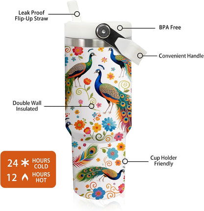 Butterfly 30 OZ Tumbler with Handle Flip Straw Lid Leak Proof | 30oz Butterfly Travel Coffee Mug Christmas Mothers Day Birthday Gifts for Women Lovers 30 Ounce Cup