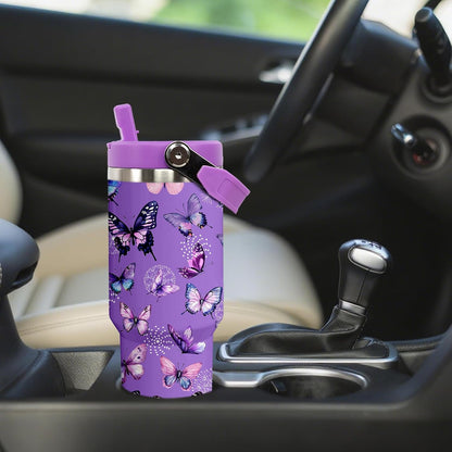 Butterfly 30 OZ Tumbler with Handle Flip Straw Lid Leak Proof | 30oz Butterfly Travel Coffee Mug Christmas Mothers Day Birthday Gifts for Women Lovers 30 Ounce Cup