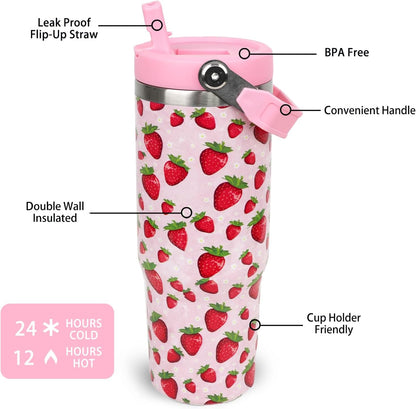 Butterfly 30 OZ Tumbler with Handle Flip Straw Lid Leak Proof | 30oz Butterfly Travel Coffee Mug Christmas Mothers Day Birthday Gifts for Women Lovers 30 Ounce Cup
