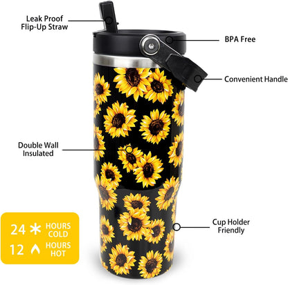 Butterfly 30 OZ Tumbler with Handle Flip Straw Lid Leak Proof | 30oz Butterfly Travel Coffee Mug Christmas Mothers Day Birthday Gifts for Women Lovers 30 Ounce Cup