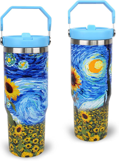 Butterfly 30 OZ Tumbler with Handle Flip Straw Lid Leak Proof | 30oz Butterfly Travel Coffee Mug Christmas Mothers Day Birthday Gifts for Women Lovers 30 Ounce Cup